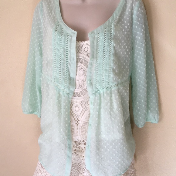 SALE!!!Lauren Conrad sheer Jade Green Blouse 3/4 sleeves - Picture 5 of 5
